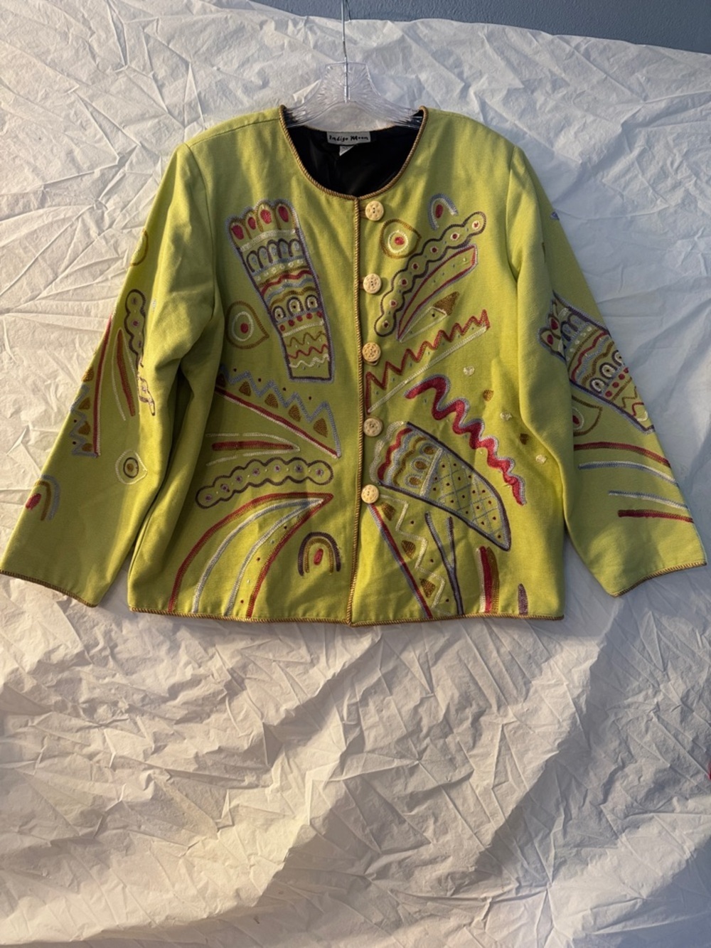 Vintage Art Teacher Eclectic Indigo Moon Yellow Jacket with Gold Rope Trim